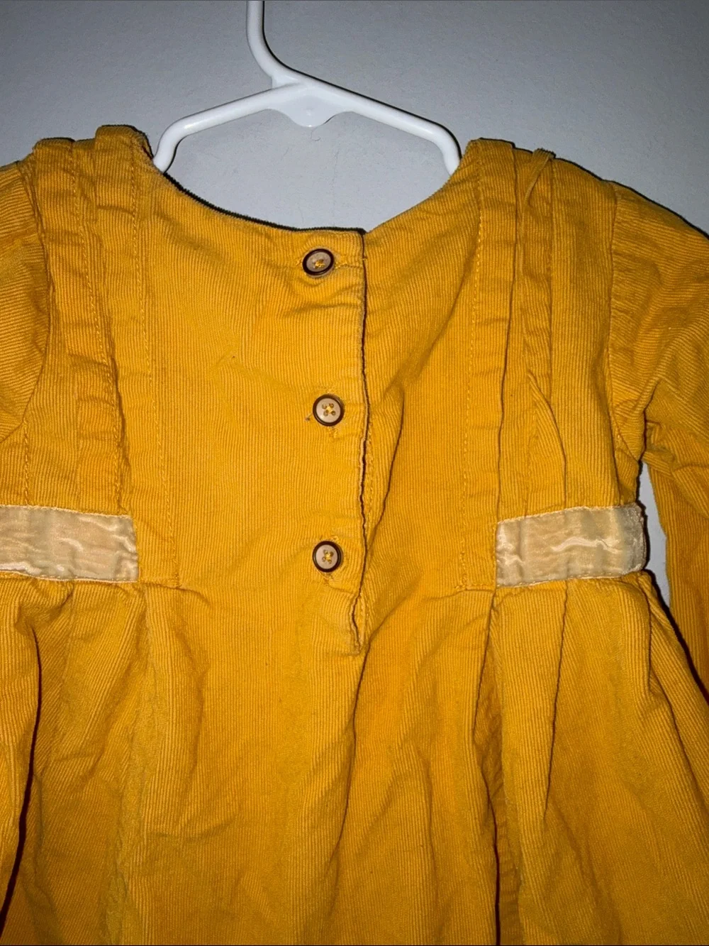 Rachel Zoe Girls' Mustard Yellow Corduroy Dress with Velvet Bows 3T